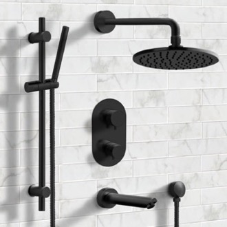 Tub and Shower Faucet Matte Black Thermostatic Tub and Shower System with 8